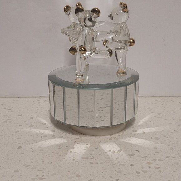 3 Dancing Bears Music Box Carousel. Crystal Mirrored Glass. - Picture 6 of 9